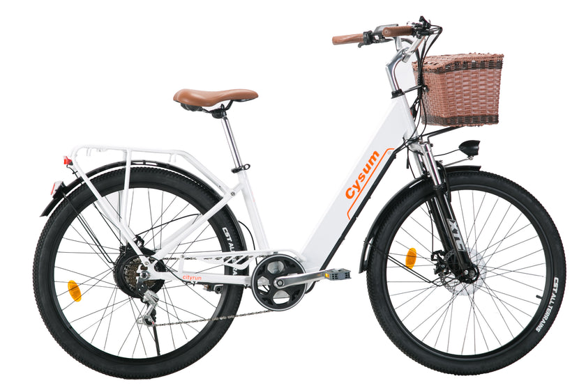 Cysum Cityrun Ebike Elektrofahrrad mit Tretunterstützung 26 Zoll Damenfahrrad 36V*10Ah Unisex-Fahrrad mit Korb