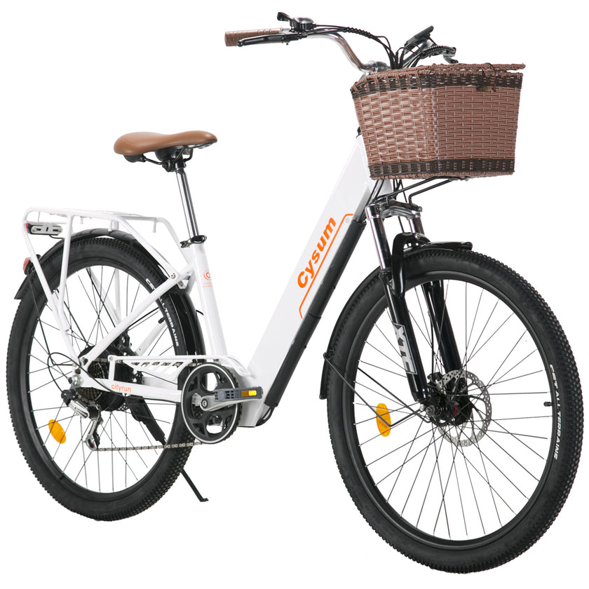 Cysum Cityrun Ebike Elektrofahrrad mit Tretunterstützung 26 Zoll Damenfahrrad 36V*10Ah Unisex-Fahrrad mit Korb