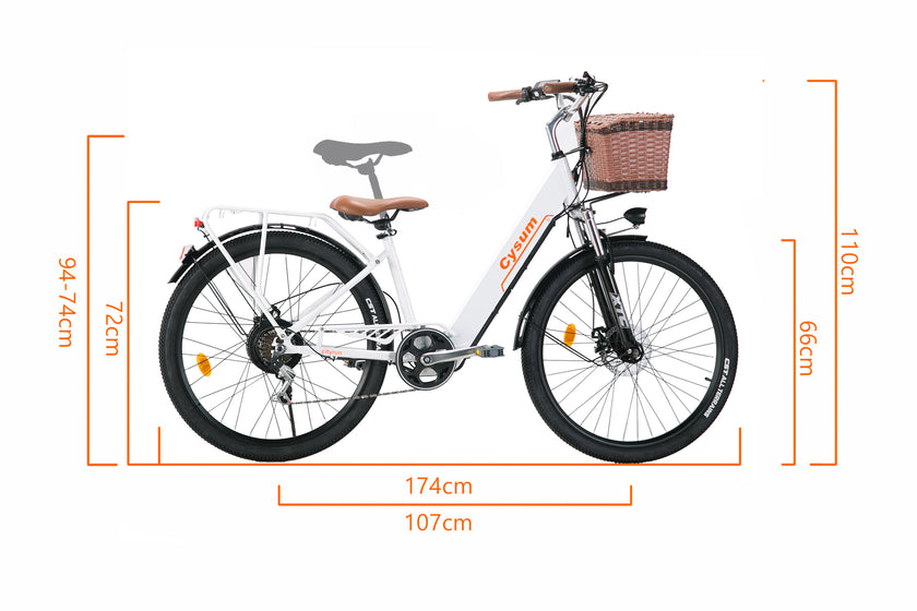 Cysum Cityrun Ebike Elektrofahrrad mit Tretunterstützung 26 Zoll Damenfahrrad 36V*10Ah Unisex-Fahrrad mit Korb