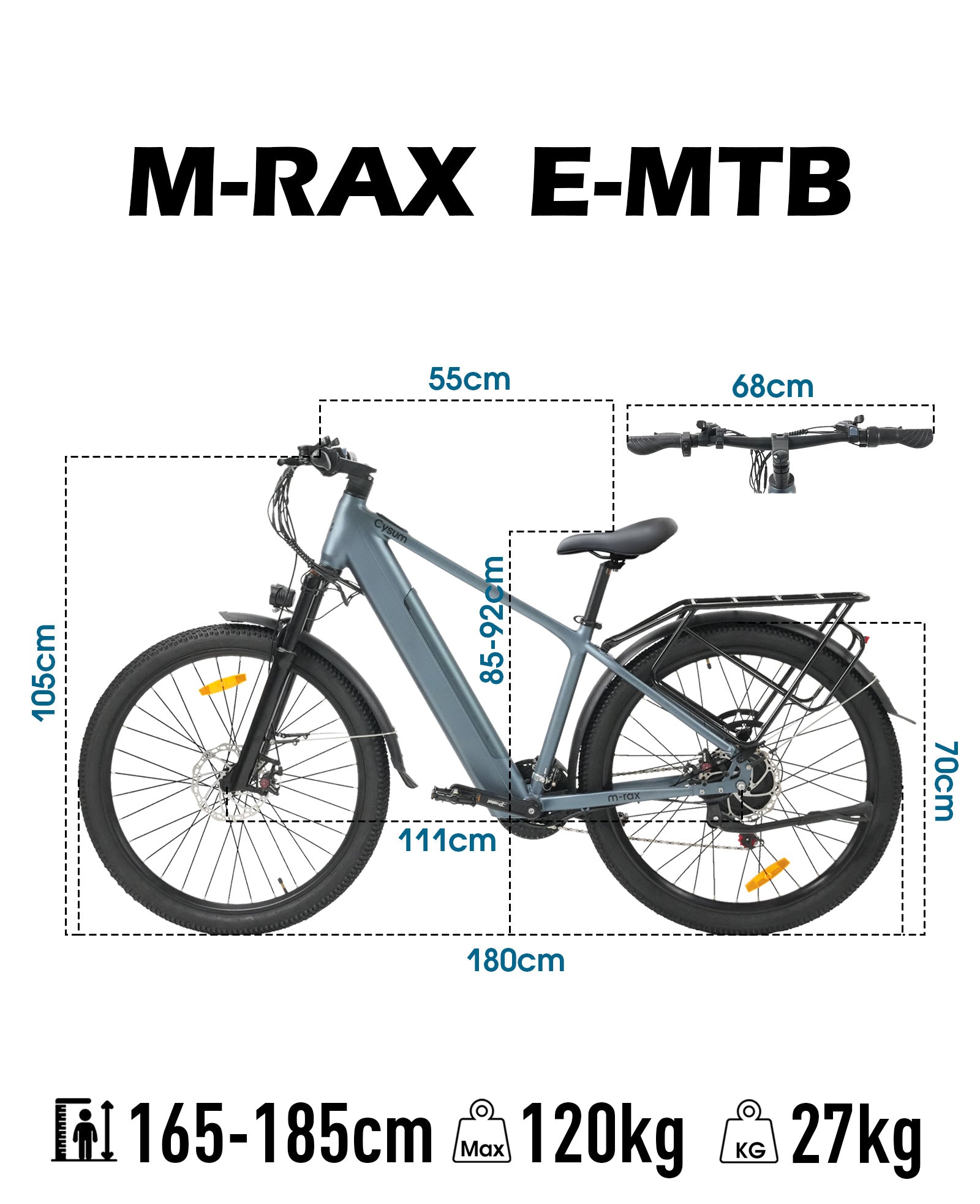 CYSUM M-Rax Hardtail E-Mountainbike | 27,5 Zoll All-Terrain E-MTB (48V 13Ah Akku, 250W High-Speed Motor)