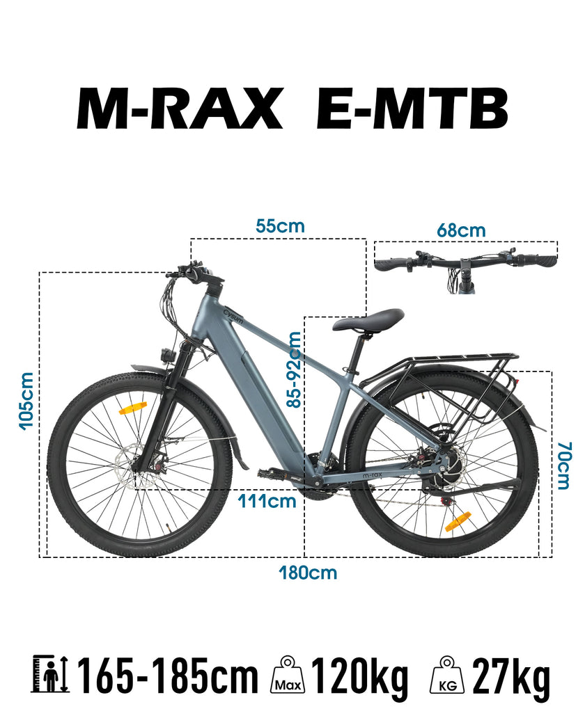 CYSUM M-Rax Hardtail E-Mountainbike | 27,5 Zoll All-Terrain E-MTB (48V 13Ah Akku, 250W High-Speed Motor)